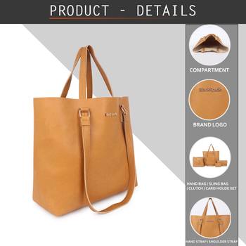 Yellow Mustard Structured Solid Shoulder Shopper Tote Bag with Sling ,wallet pouch and card holder 3
