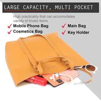Yellow Mustard Structured Solid Shoulder Shopper Tote Bag with Sling ,wallet pouch and card holder 4