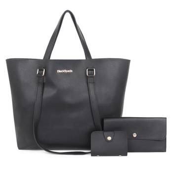 Black Structured Solid Shoulder Tote Bag with wallet pouch and card holder 1