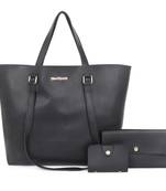 Black Structured Solid Shoulder Tote Bag with wallet pouch and card holder
