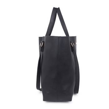 Black Structured Solid Shoulder Tote Bag with wallet pouch and card holder 5