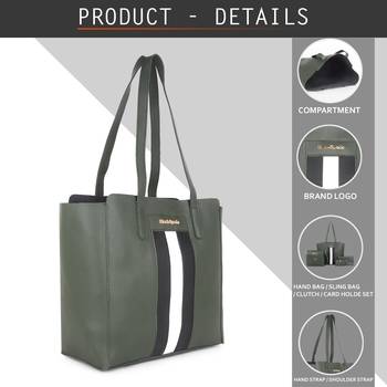 Green Tote Bag with Sling ,wallet pouch and card holder 5