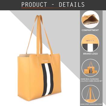 Yellow Tote Bag with Sling ,wallet pouch and card holder 4