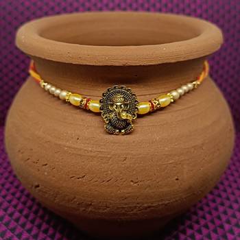 Dholak Ganesh ji Gold and Rhodium Plated Alloy Rakhi for Lovely Brother  [VFJ1134RKG] 2