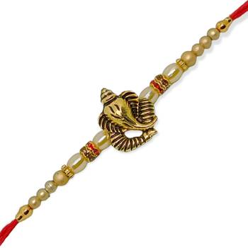Ganesh with Veena Gold and Rhodium Plated Alloy Rakhi for Lovely Brother [VFJ1135RKG] 1