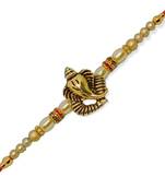 Ganesh with Veena Gold and Rhodium Plated Alloy Rakhi for Lovely Brother [VFJ1135RKG]