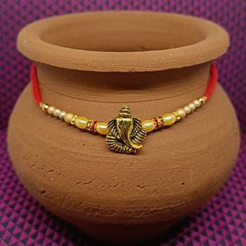 Ganesh with Veena Gold and Rhodium Plated Alloy Rakhi for Lovely Brother [VFJ1135RKG] 2