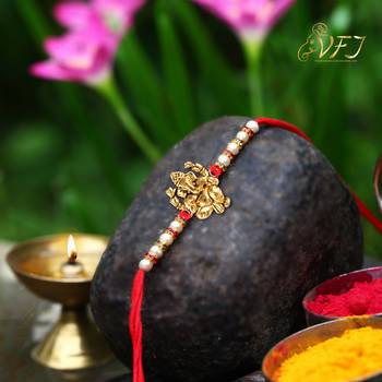 Nrutya Ganesha Gold Plated Alloy Rakhi for Lovely Brother  [VFJ1142RKG ] 2
