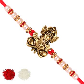 Lord Avighna Ganesh Gold Plated Alloy Rakhi for Lovely Brother  [VFJ1143RKG ] 1
