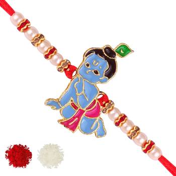 Bal Krishana Cartoon rakhi for sweet kids with beads, pearls [VFJ1147RKG ] 1