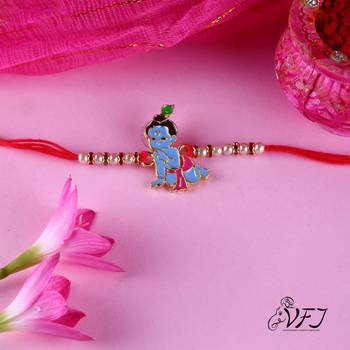 Bal Krishana Cartoon rakhi for sweet kids with beads, pearls [VFJ1147RKG ] 2
