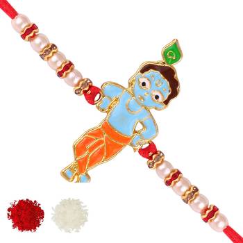 Bal Krishana Cartoon rakhi for sweet kids with beads, pearls [VFJ1148RKG ] 1