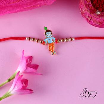 Bal Krishana Cartoon rakhi for sweet kids with beads, pearls [VFJ1148RKG ] 2