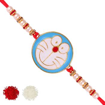Doramon Cartoon rakhi for sweet kids with beads, pearls [VFJ1152RKG ] 1