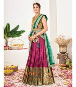 Dark Pink Banarasi semi stitched Lehenga & Unstitched Blouse With Dupatta