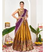 Mustard Yellow  Banarasi semi stitched Lehenga & Unstitched Blouse With Dupatta