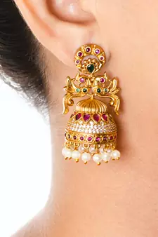 Gold pearl jhumkas