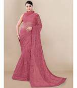Pink Soft Net saree with blouse piece
