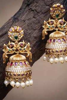 Gold pearl jhumkas