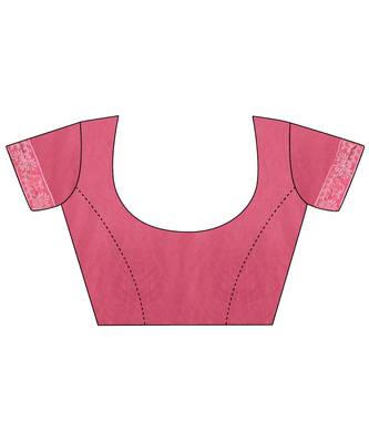 Pink Soft Net saree with blouse piece 5