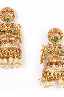 Gold pearl jhumkas