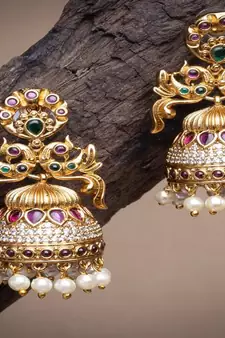 Gold pearl jhumkas