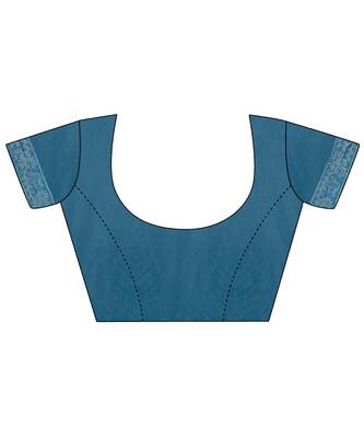 Blue Soft Net saree with blouse piece 5