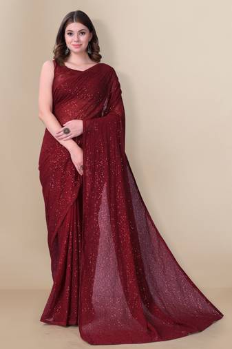 Maroon Party Wear Sequin Saree for Women
