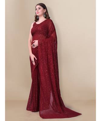 Maroon Party Wear Sequin Saree for Women 2