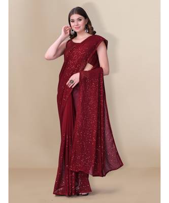 Maroon Party Wear Sequin Saree for Women 4