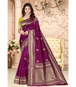 Purple banarasi silk saree with blouse piece