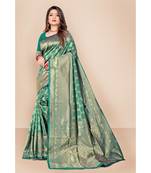 Green banarasi silk saree with blouse piece