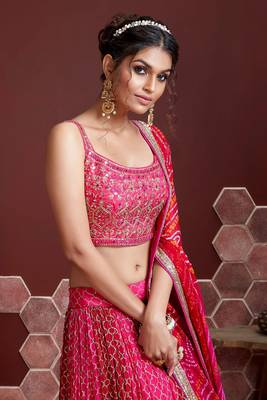 pink zari and sequins embroidered silk lehenga with mirror work choli 2