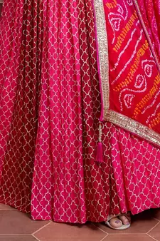 pink zari and sequins embroidered silk lehenga with mirror work choli