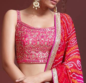 pink zari and sequins embroidered silk lehenga with mirror work choli 4