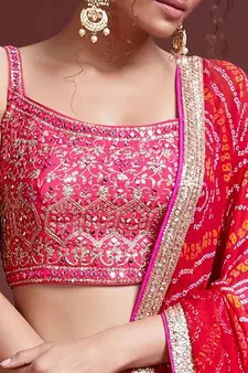 pink zari and sequins embroidered silk lehenga with mirror work choli
