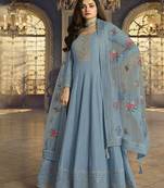 Blue embroidery silk semi stitch anarkali gowns