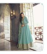 Blue embroidery silk semi stitch anarkali gowns