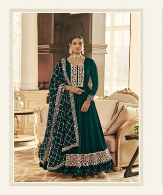 Sea Green embroidery georget semi stitch anarkali gowns 1