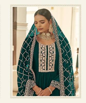 Sea Green embroidery georget semi stitch anarkali gowns 2
