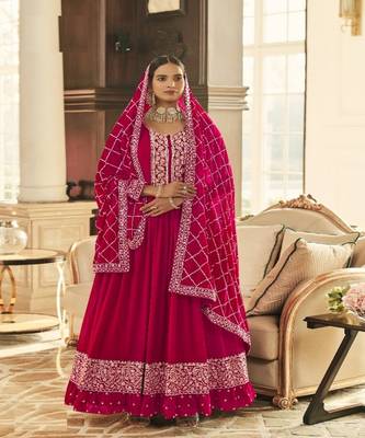 Pink embroidery georget semi stitch anarkali gowns 1