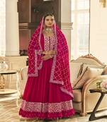 Pink embroidery georget semi stitch anarkali gowns