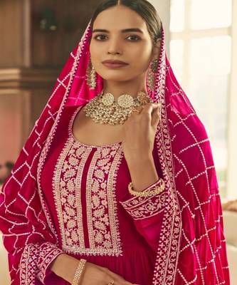 Pink embroidery georget semi stitch anarkali gowns 2