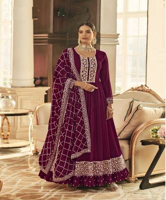 Purple embroidery georget semi stitch anarkali gowns 1