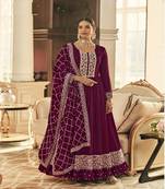 Purple embroidery georget semi stitch anarkali gowns