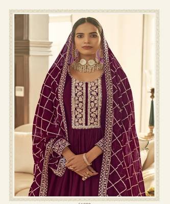 Purple embroidery georget semi stitch anarkali gowns 2