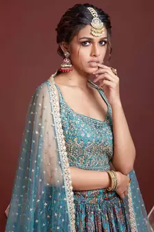 blue bangalore silk sequins work lehenga set choli with dupatta