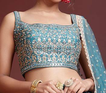 blue bangalore silk sequins work lehenga set choli with dupatta 3