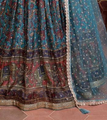 blue bangalore silk sequins work lehenga set choli with dupatta 4