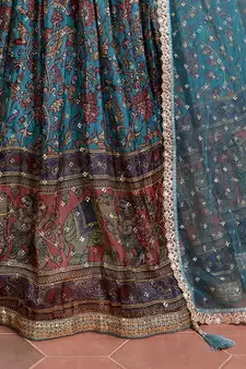 blue bangalore silk sequins work lehenga set choli with dupatta
